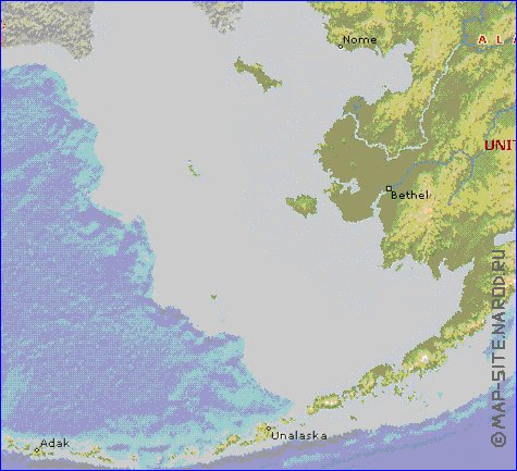 Physique carte de Alaska en anglais