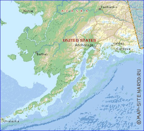 Fisica mapa de Alasca em ingles