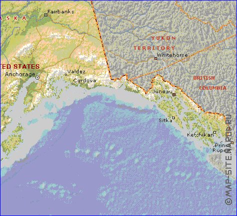 Physique carte de Alaska en anglais