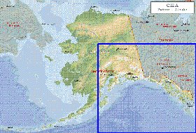 Physique carte de Alaska en anglais