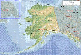 Physique carte de Alaska en anglais