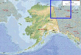 Physique carte de Alaska en anglais