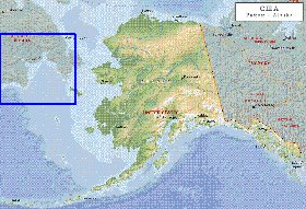 Physique carte de Alaska en anglais