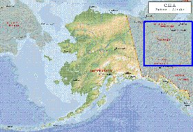 Physique carte de Alaska en anglais