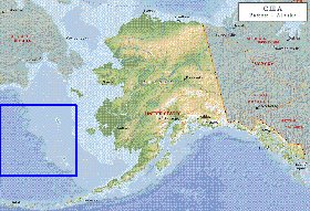 Physique carte de Alaska en anglais
