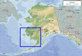 Physique carte de Alaska en anglais