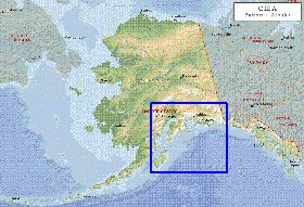 Physique carte de Alaska en anglais