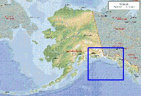 Physique carte de Alaska en anglais