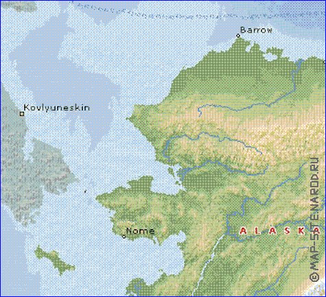 Physique carte de Alaska en anglais