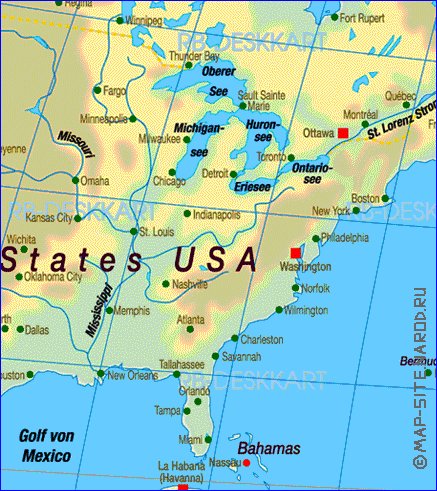 Fisica mapa de America em alemao