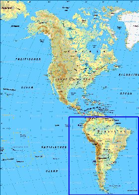 Fisica mapa de America em alemao