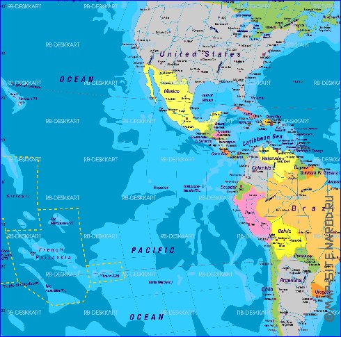 Politique carte de Amerique en allemand