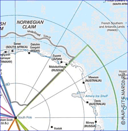 Administratives carte de Antarctique en anglais