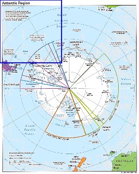 Administratives carte de Antarctique en anglais