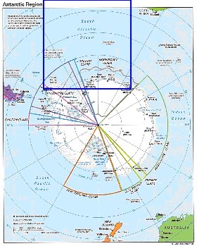 Administratives carte de Antarctique en anglais