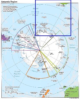 Administratives carte de Antarctique en anglais