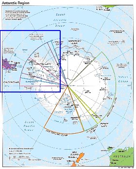 Administratives carte de Antarctique en anglais