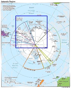 Administratives carte de Antarctique en anglais