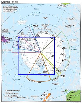 Administratives carte de Antarctique en anglais