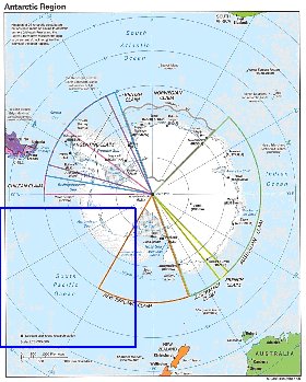 Administratives carte de Antarctique en anglais