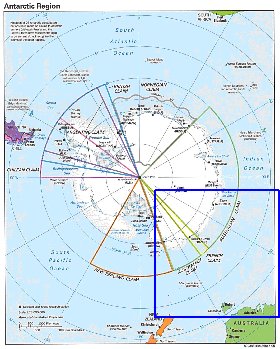 Administratives carte de Antarctique en anglais