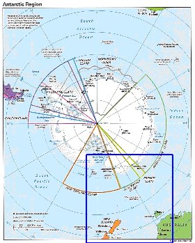 Administratives carte de Antarctique en anglais