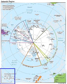 Administratives carte de Antarctique en anglais