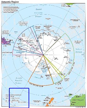 Administratives carte de Antarctique en anglais