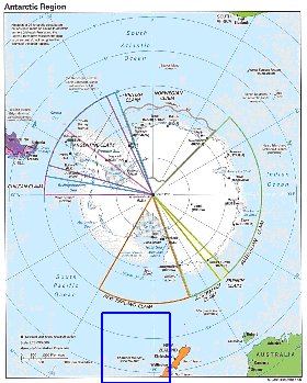 Administratives carte de Antarctique en anglais