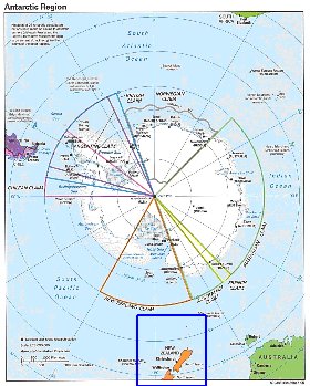 Administratives carte de Antarctique en anglais