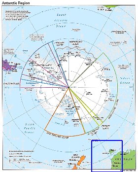 Administratives carte de Antarctique en anglais