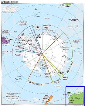 Administratives carte de Antarctique en anglais