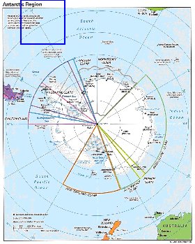 Administratives carte de Antarctique en anglais