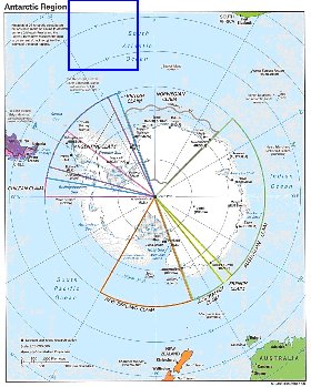 Administratives carte de Antarctique en anglais