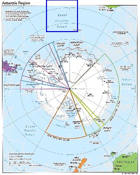 Administratives carte de Antarctique en anglais