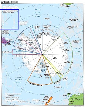 Administratives carte de Antarctique en anglais