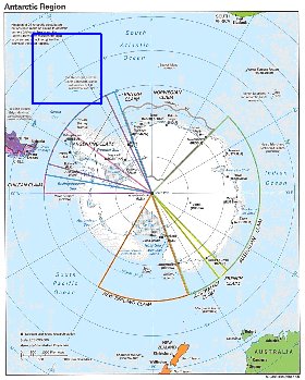 Administratives carte de Antarctique en anglais