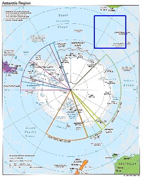 Administratives carte de Antarctique en anglais