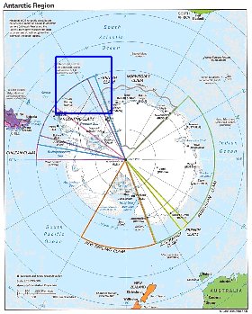 Administratives carte de Antarctique en anglais