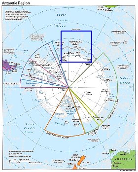 Administratives carte de Antarctique en anglais