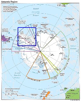 Administratives carte de Antarctique en anglais