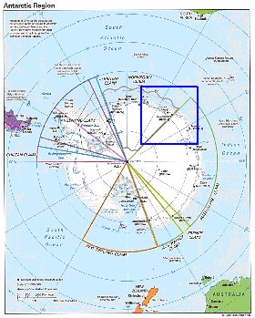 Administratives carte de Antarctique en anglais