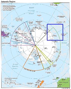 Administratives carte de Antarctique en anglais