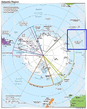 Administratives carte de Antarctique en anglais