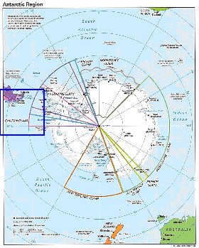 Administratives carte de Antarctique en anglais