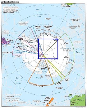 Administratives carte de Antarctique en anglais