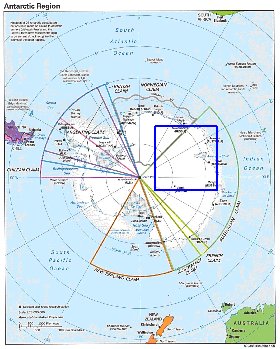 Administratives carte de Antarctique en anglais