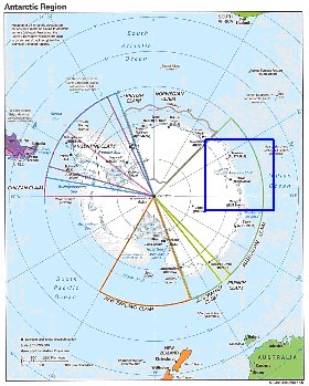 Administratives carte de Antarctique en anglais