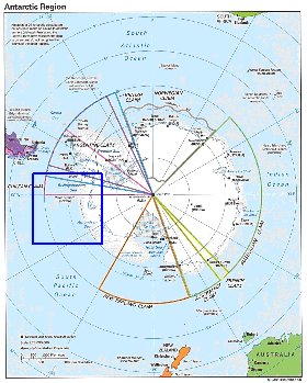 Administratives carte de Antarctique en anglais