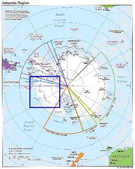 Administratives carte de Antarctique en anglais